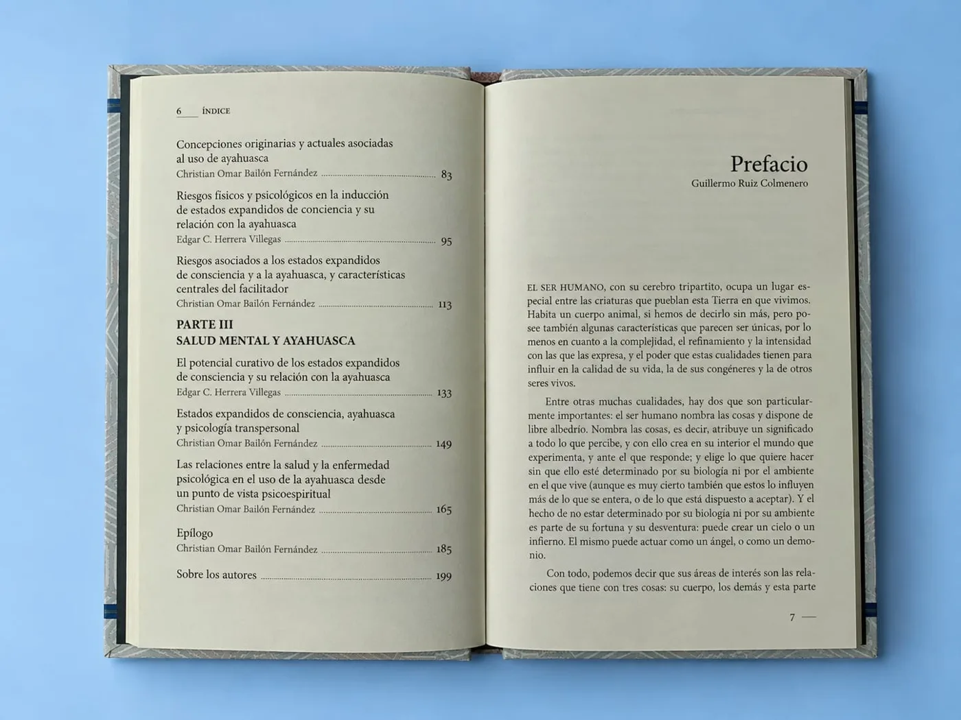 El libro abierto en el índice y el prefacio de Guillermo Ruiz Colmenero